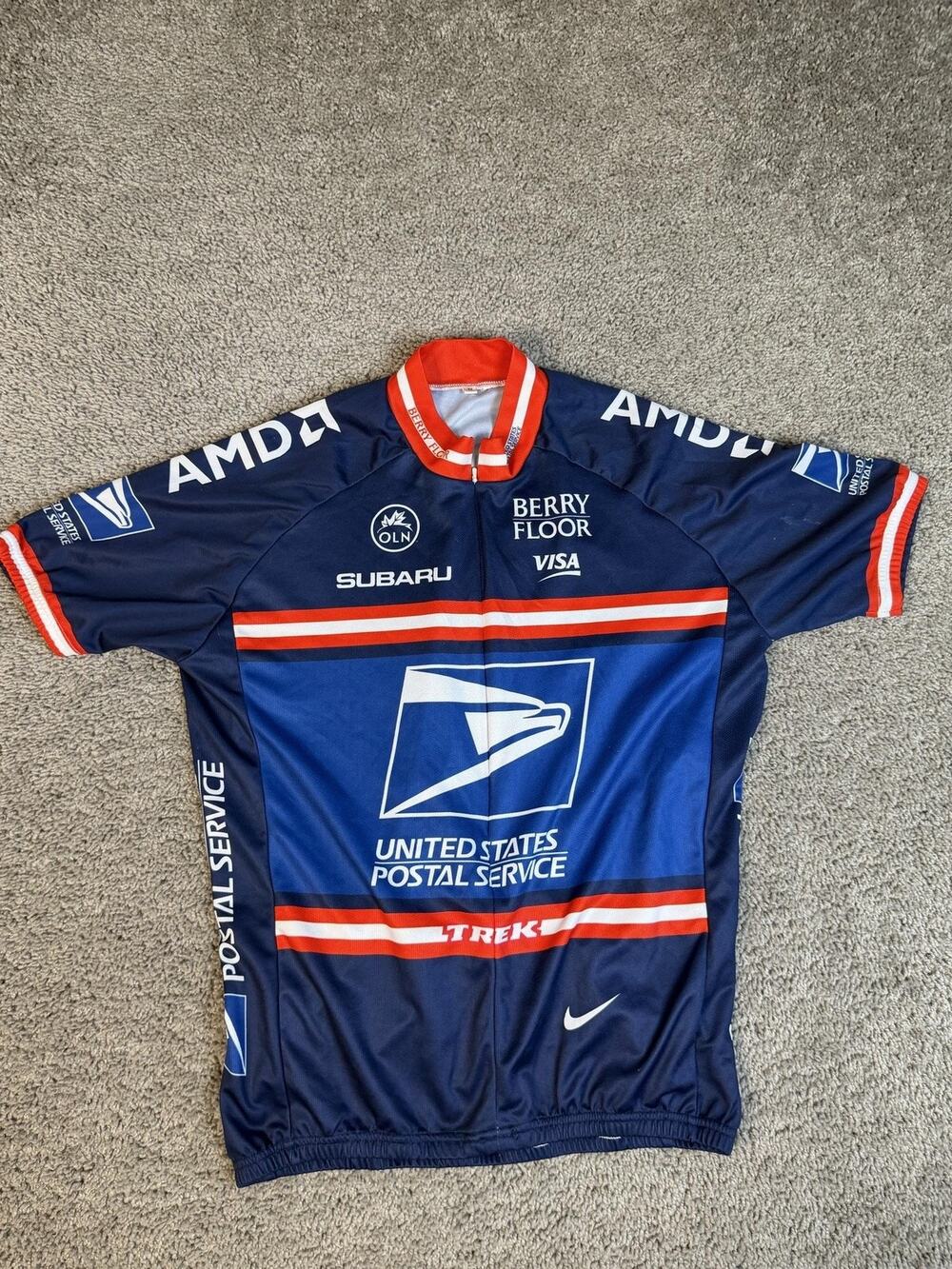 Vintage USPS Trek Cycling Jersey Mens M Blue Zip Pockets Moisture Wicking